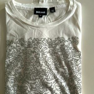 Brand:Just Cavalli color:white. White shirt with a animal print